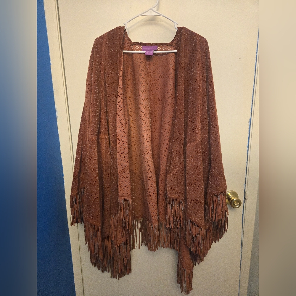 Suede Fringed Brown Wrap